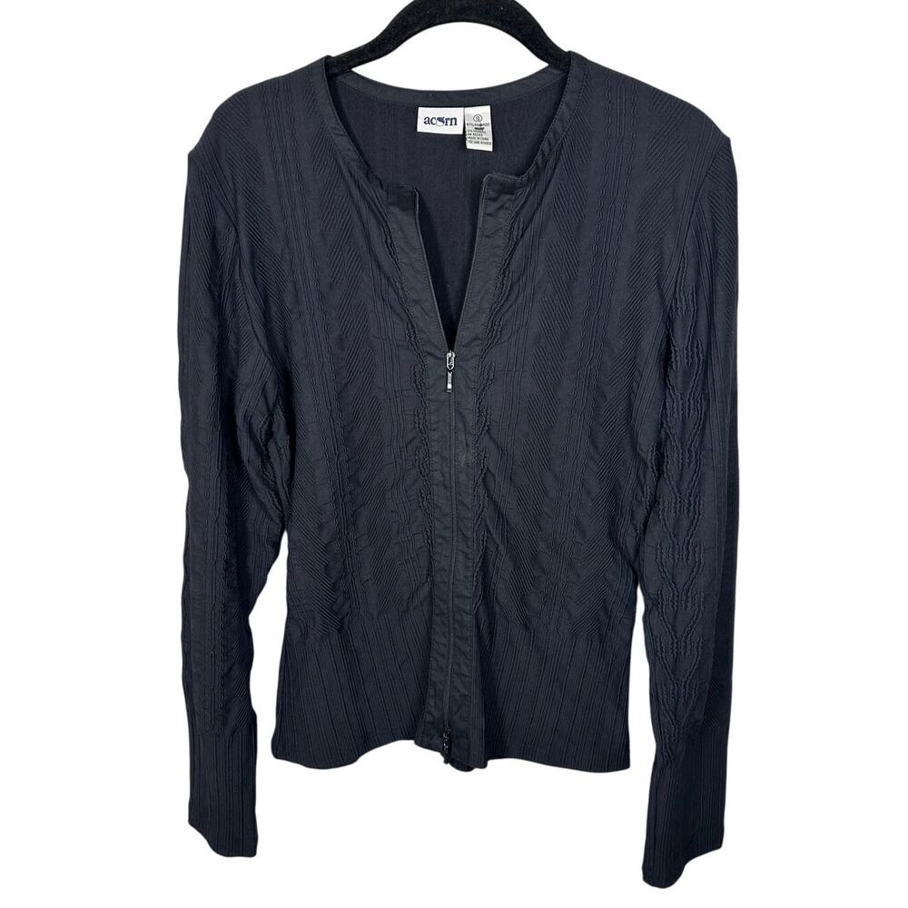 Vintage Acorn Black Ribbed Long Sleeve Jacket Women's Small